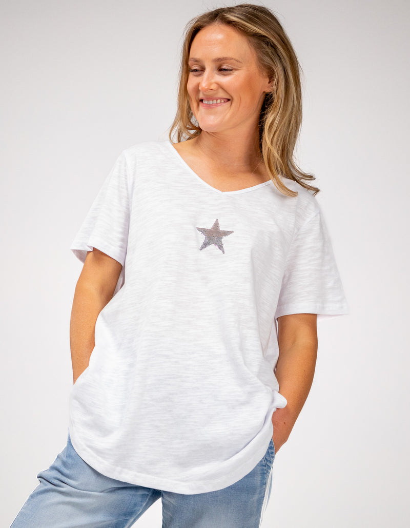 Ella V Neck Cotton Tee in White