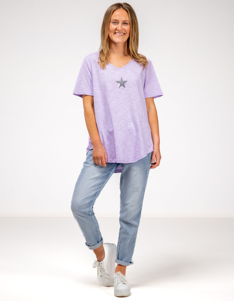 Ella V Neck Cotton Tee in Lilac