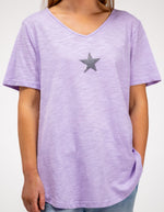 Ella V Neck Cotton Tee in Lilac