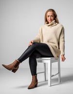 Parker Roll Neck Rib Knit Jumper in Beige