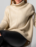 Parker Roll Neck Rib Knit Jumper in Beige