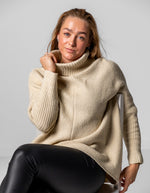 Parker Roll Neck Rib Knit Jumper in Beige