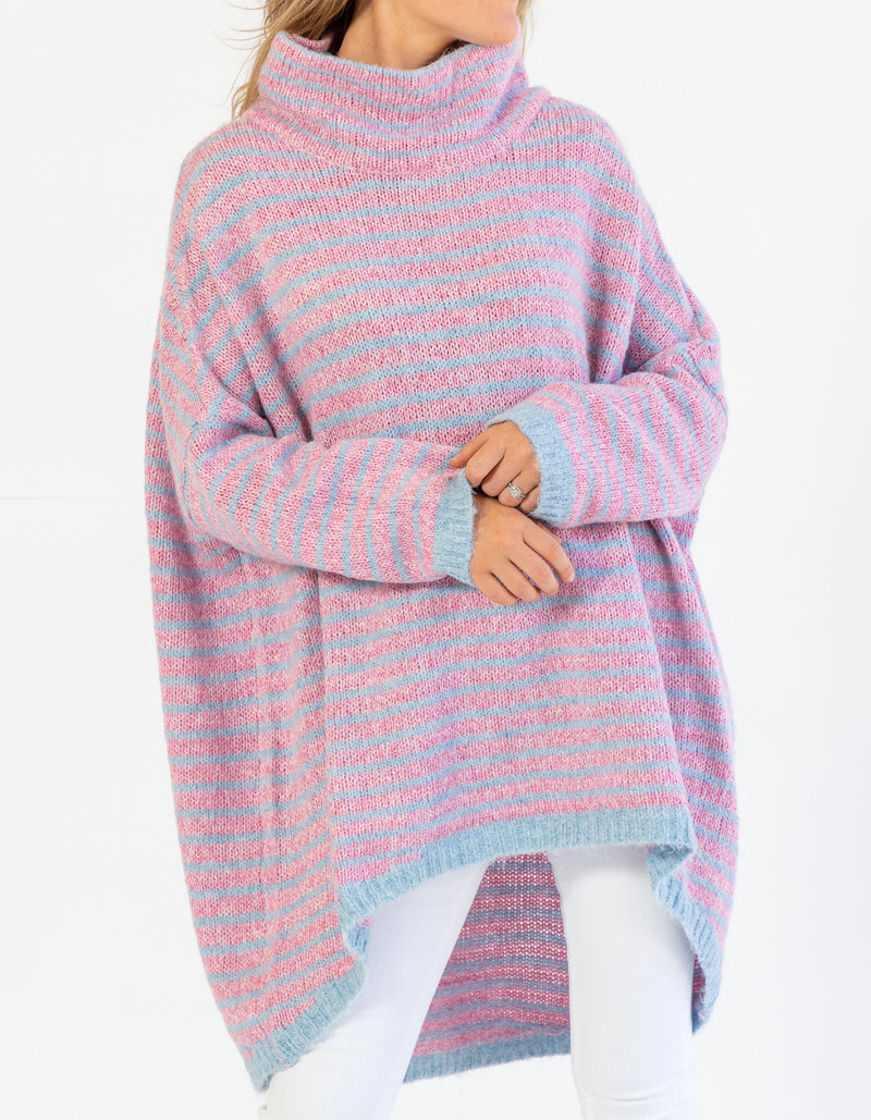 Monika Oversize Knit Jumper in Pink/Blue Stripe