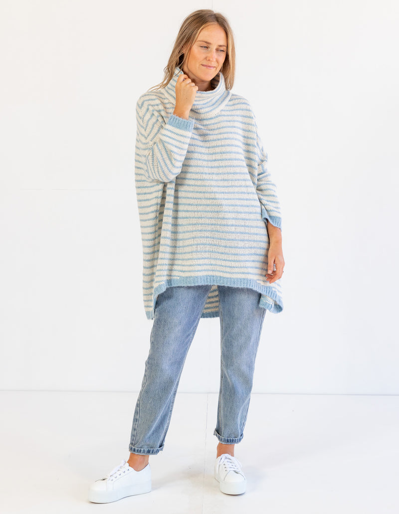 Monika Oversize Knit Jumper in Blue/White Stripe