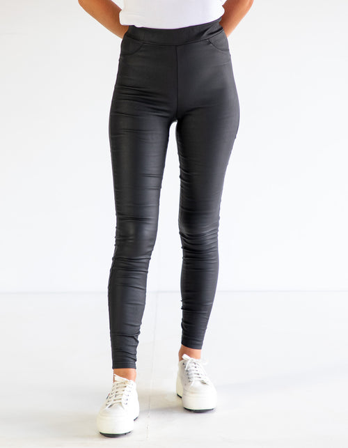 Marci Stretch Pants in Black Leatherette