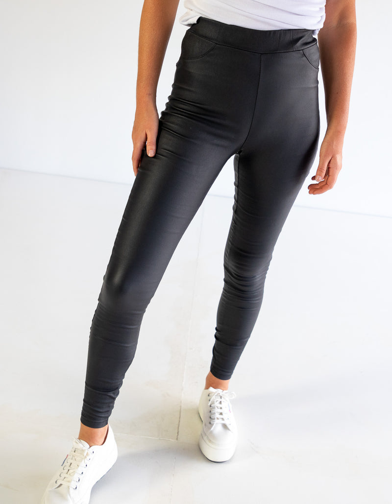 Marci Stretch Pants in Black Leatherette