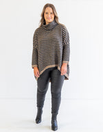 Monika Oversize Knit Jumper in Black/Mocha Stripe