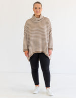 Monika Oversize Knit Jumper in Beige/Mocha Stripe