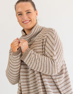 Monika Oversize Knit Jumper in Beige/Mocha Stripe