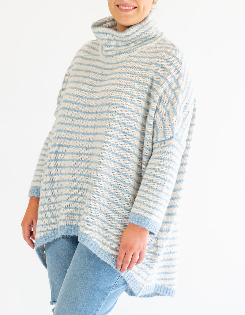 Monika Oversize Knit Jumper in Blue/White Stripe