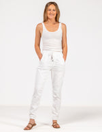 Blake Elastic Waist Denim Jogger Pants in White