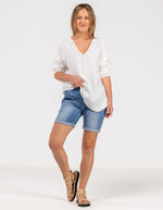 Shiloh Muslin Cotton V-Neck Blouse in White