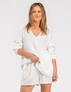 Shiloh Muslin Cotton V-Neck Blouse in White