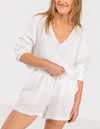 Shiloh Muslin Cotton Elastic Waist Shorts in White
