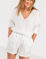 Shiloh Muslin Cotton Elastic Waist Shorts in White