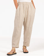 Paula Elastic Waist Soft Tapered Linen Pants in Beige