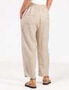 Paula Elastic Waist Soft Tapered Linen Pants in Beige