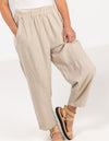 Paula Elastic Waist Soft Tapered Linen Pants in Beige