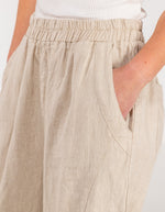 Paula Elastic Waist Soft Tapered Linen Pants in Beige