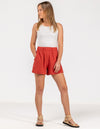 Shiloh Muslin Cotton Elastic Waist Shorts in Clay