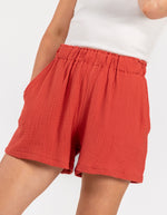 Shiloh Muslin Cotton Elastic Waist Shorts in Clay