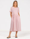 Kara Crew Neck Cotton Tee Dress in Pink Stripe