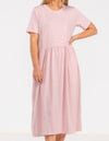 Kara Crew Neck Cotton Tee Dress in Pink Stripe