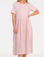 Kara Crew Neck Cotton Tee Dress in Pink Stripe