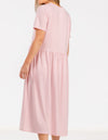 Kara Crew Neck Cotton Tee Dress in Pink Stripe