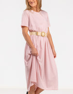 Kara Crew Neck Cotton Tee Dress in Pink Stripe