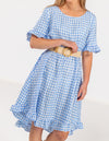 Willa Ruffle Hem Dress in Blue Gingham
