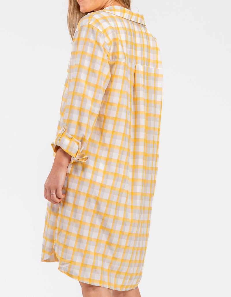 Kallie Cotton Shirt Dress in Yellow Check