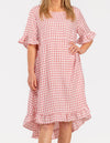 Willa Ruffle Hem Dress in Pink Gingham