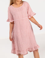 Willa Ruffle Hem Dress in Pink Gingham