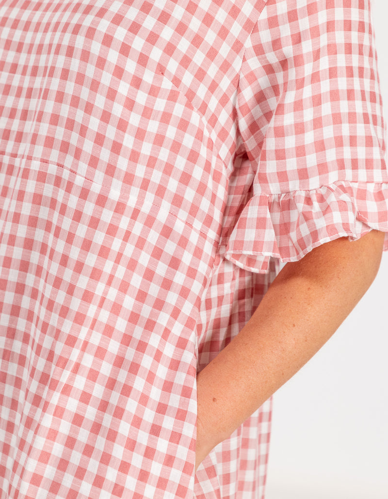 Willa Ruffle Hem Dress in Pink Gingham