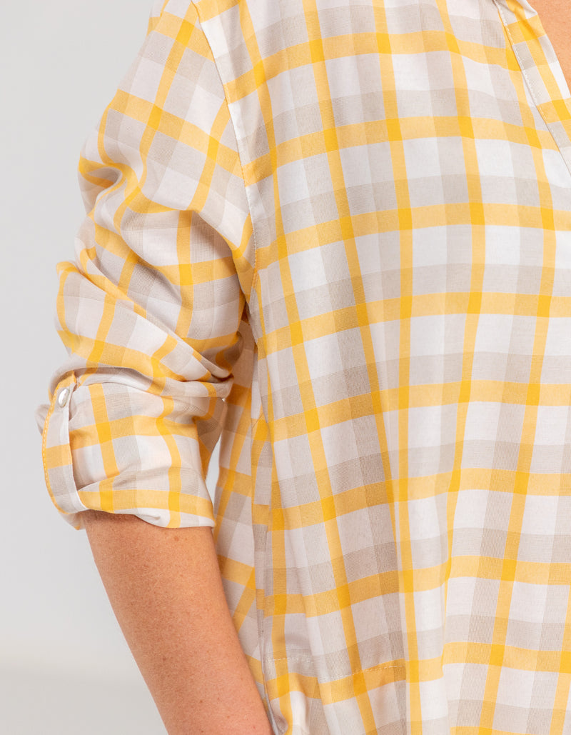 Kallie Cotton Shirt Dress in Yellow Check