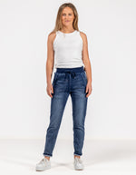 Boston Stretch Denim Joggers in Dark Blue