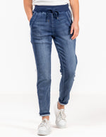 Boston Stretch Denim Joggers in Dark Blue