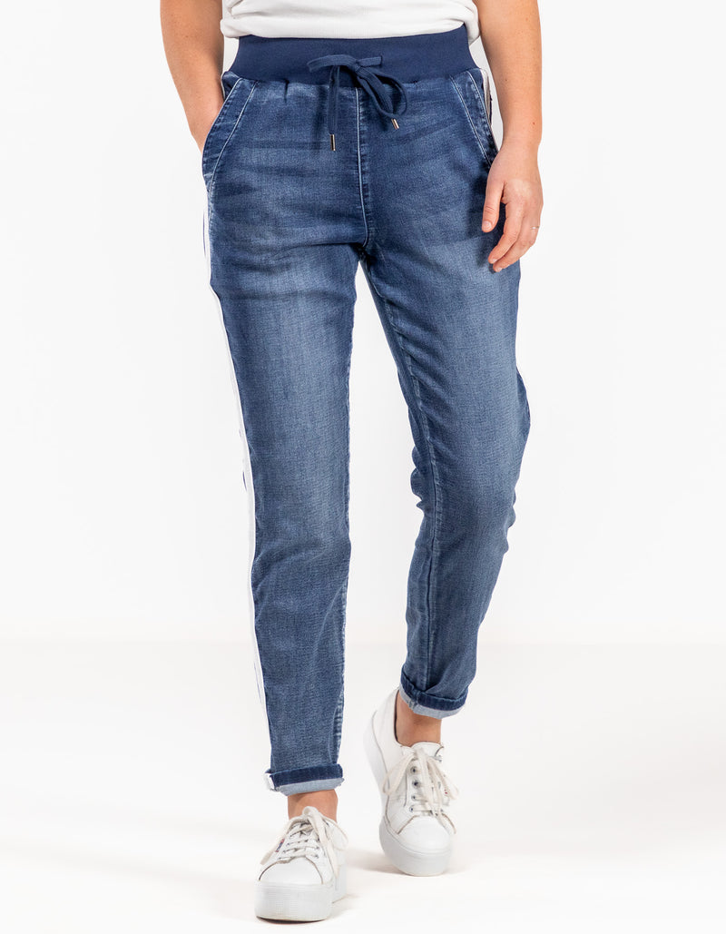 Boston Stretch Denim Joggers in Dark Blue