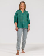 River Relaxed Fit Shirt in Emerald Linen