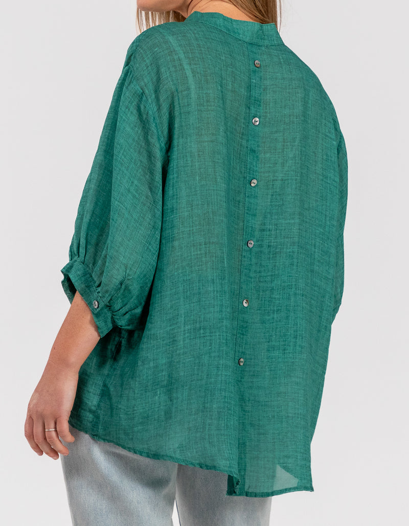 River Relaxed Fit Shirt in Emerald Linen