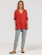 Shiloh Muslin Cotton V-Neck Blouse in Clay