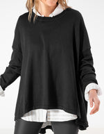 Elle Crew Neck Oversize Knit Jumper in Black