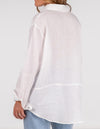 Charlie Long Sleeve Button Front Shirt in White Linen