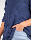 Lennon Long Sleeve Rolled Edge Top in Navy Linen