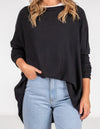 Marley Oversize 100% Cotton Knit Jumper in Black