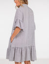 Whitney Oversize Button Front Dress in Grey Stripe
