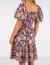 Raya Puff Sleeve Short Dress in Navy/Peach Floral