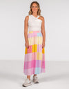 Nova Elastic Waist Midi Skirt in Multi print