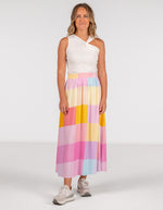 Nova Elastic Waist Midi Skirt in Multi print
